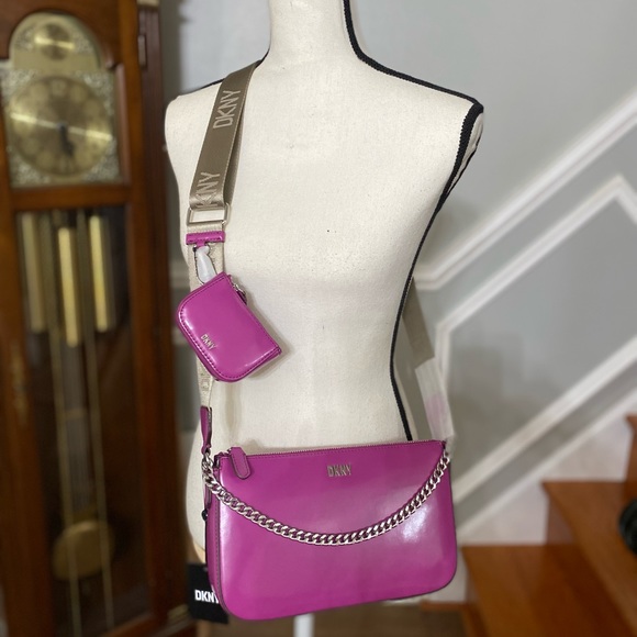Original DKNY / Crossbody Bag with Pouch Chain Fuchsia Pink - Picture 1 of 7
